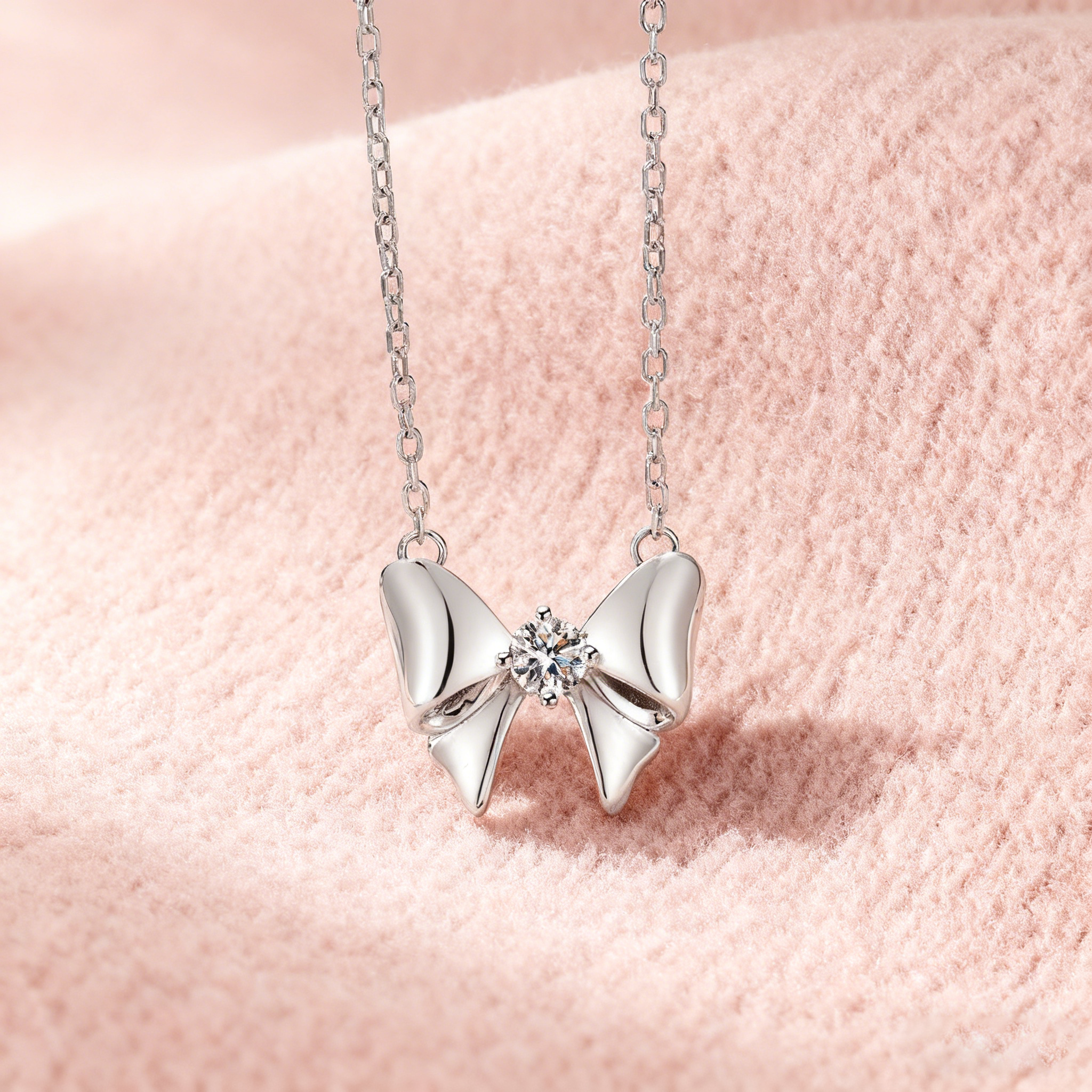 Sparkling Bow Necklace – Sterling Silver & 5A Zircon