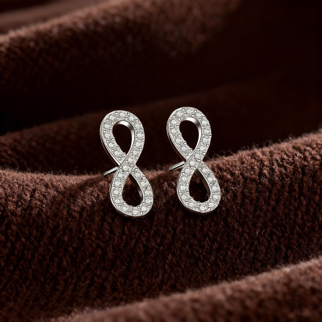 Infinite Möbius Heart Studs – S925 Silver & Zircon, Eternal Love & Devotion
