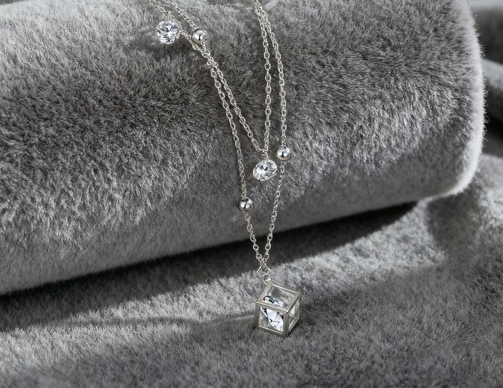 Interlocking Cube Necklace – Sterling Silver & 6A Zircon