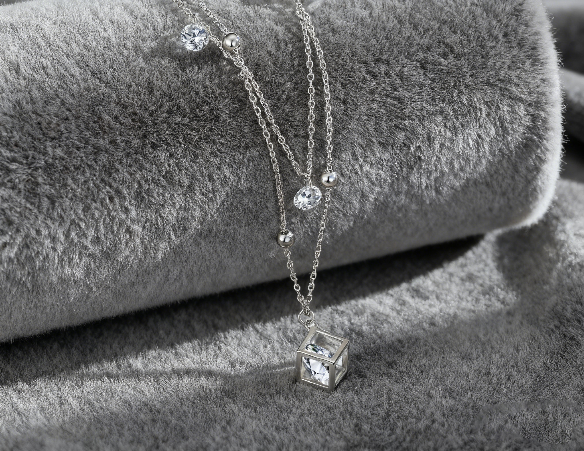 Interlocking Cube Necklace – Sterling Silver & 6A Zircon
