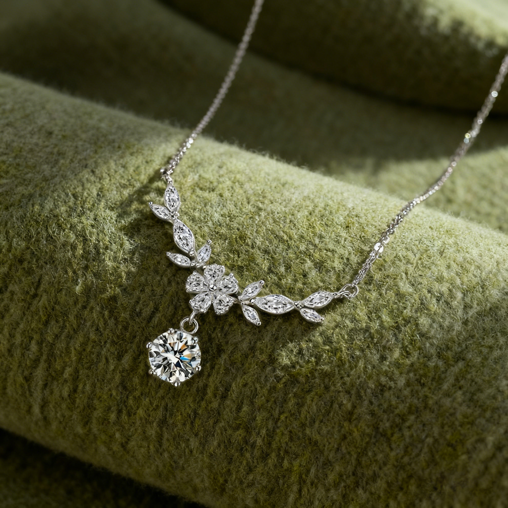 Blooming Wisteria Necklace – Sterling Silver, Moissanite & 6A Zircon