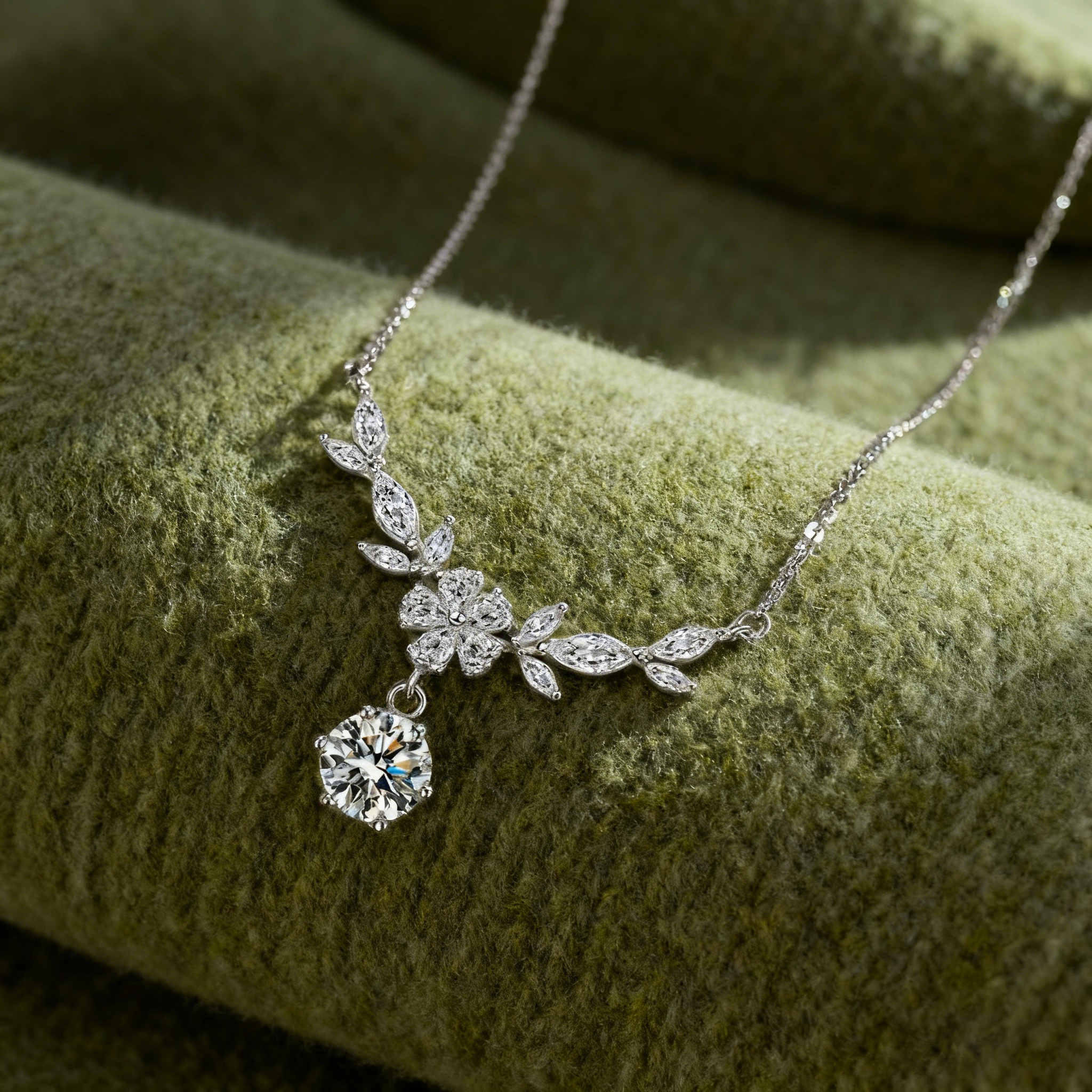 Blooming Wisteria Necklace – Sterling Silver, Moissanite & 6A Zircon