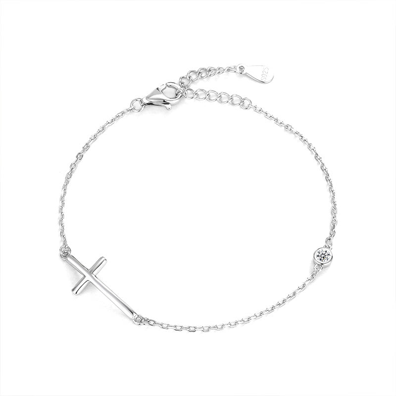 Cross Zircon Bracelet – S925 Silver Symbol of Faith & Protection