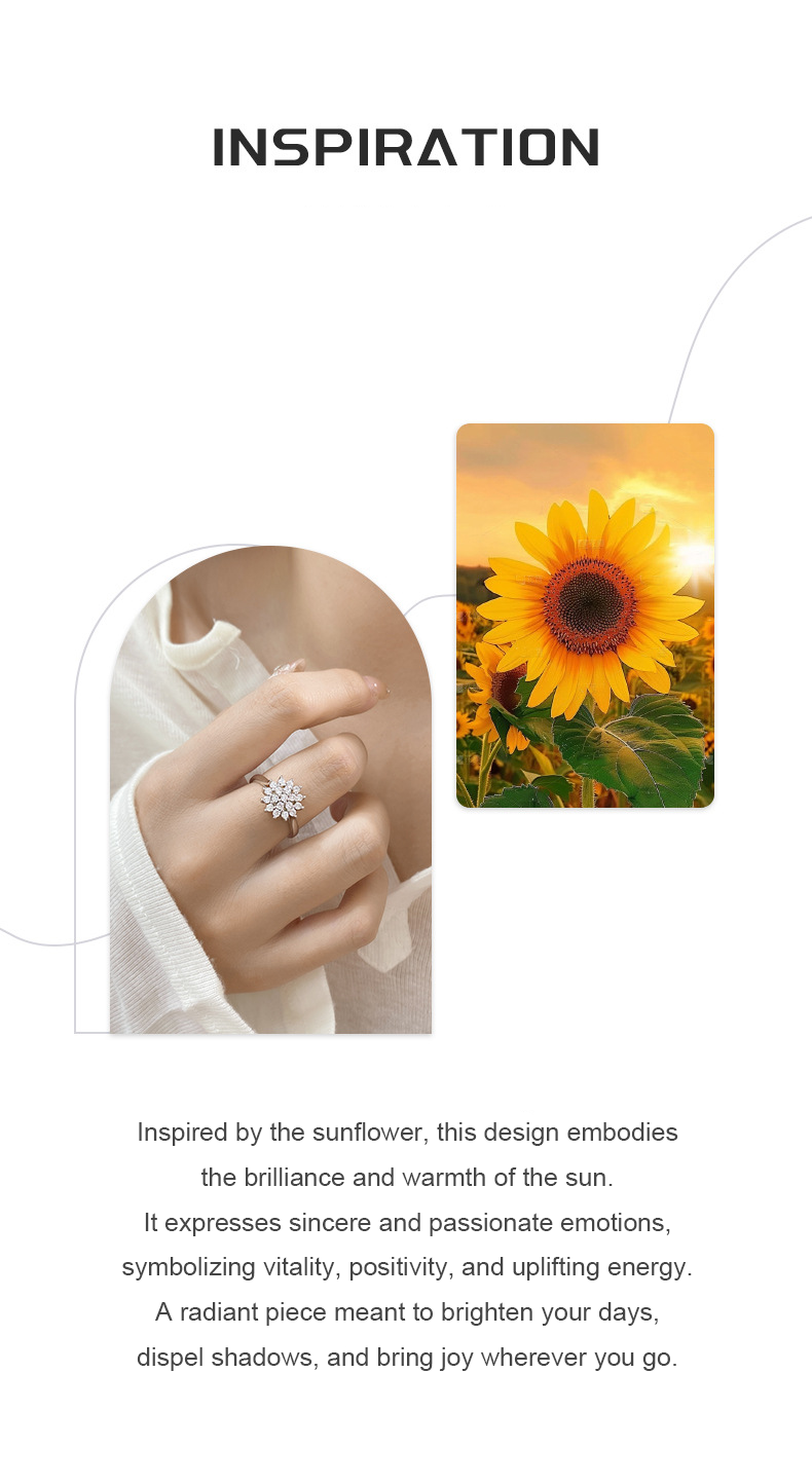 Sunflower Zircon Ring – S925 Silver, Radiance & Positivity
