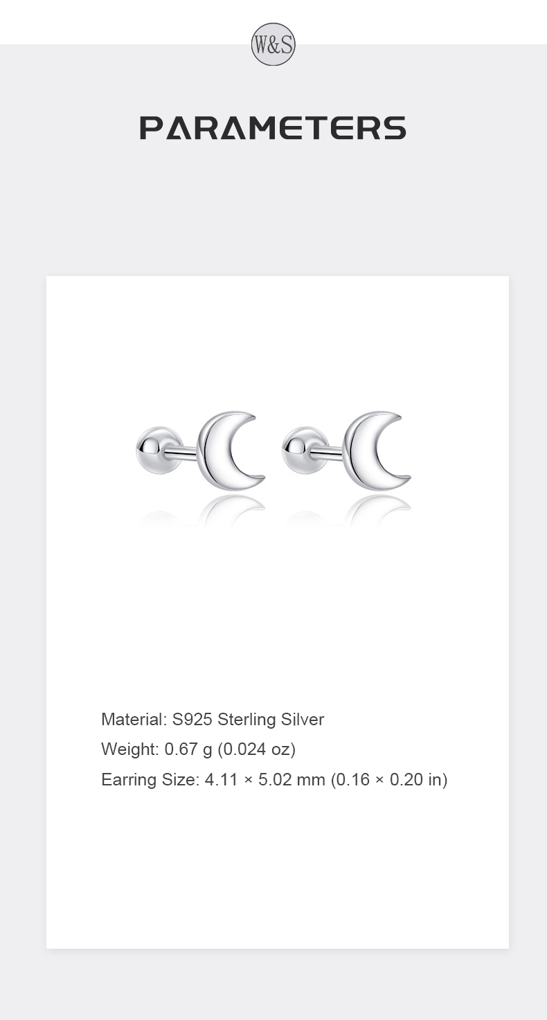 Crescent Moon Silver Studs – S925 Silver, Gentle & Serene