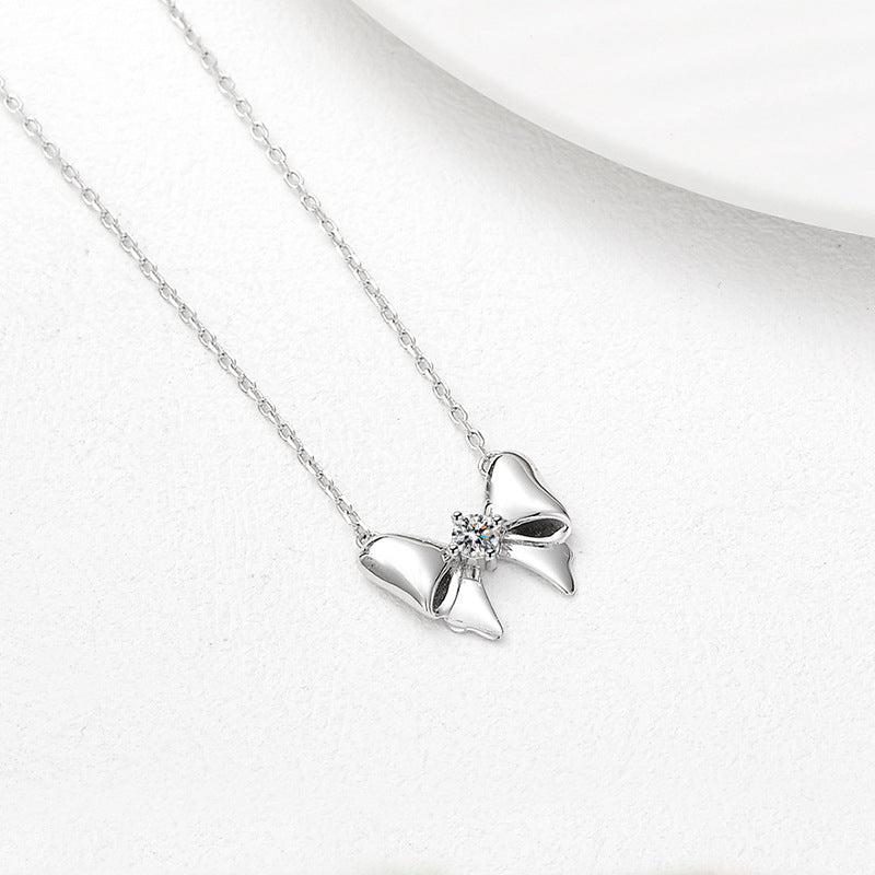 Sparkling Bow Necklace – Sterling Silver & 5A Zircon