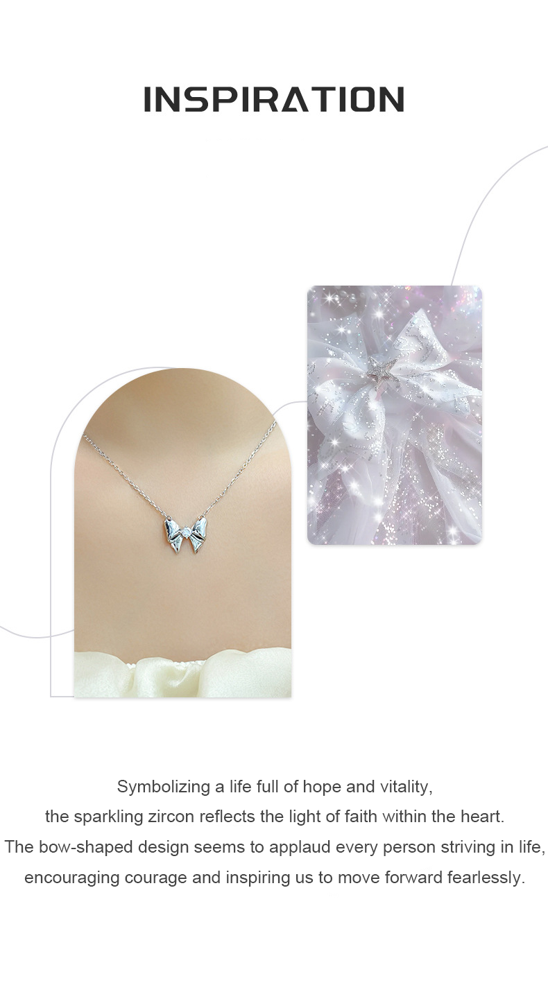 Sparkling Bow Necklace – Sterling Silver & 5A Zircon