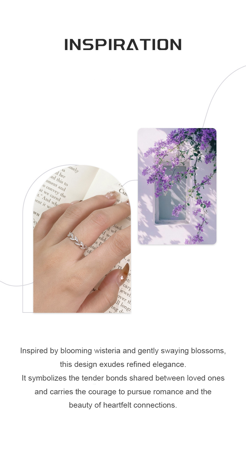 Wisteria Bloom Zircon Ring – S925 Silver, Elegance & Romance