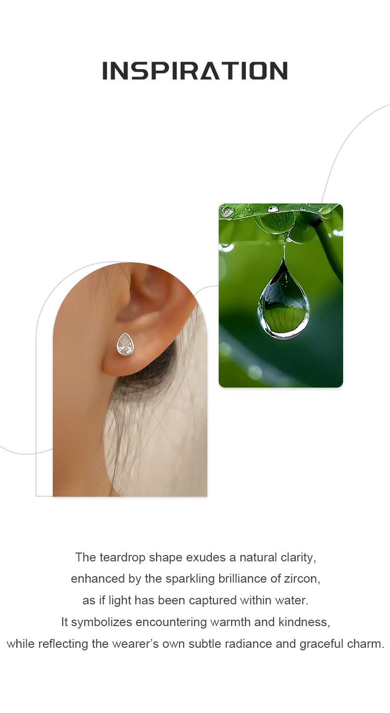 Radiant Teardrop Zircon Studs – S925 Silver, Grace & Warmth