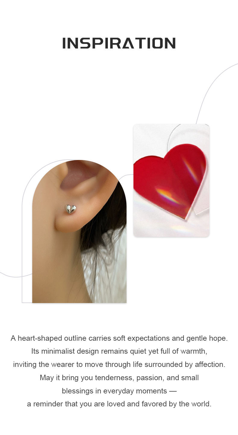 Tender Heart Outline Studs – S925 Silver, Warmth & Affection