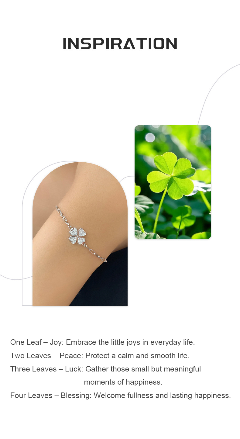 Four-Leaf Clover Zircon Bracelet – S925 Silver, Joy, Peace, Luck & Blessing