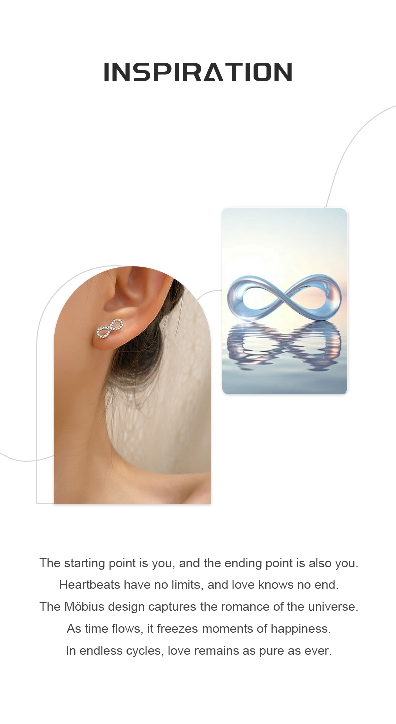 Infinite Möbius Heart Studs – S925 Silver & Zircon, Eternal Love & Devotion