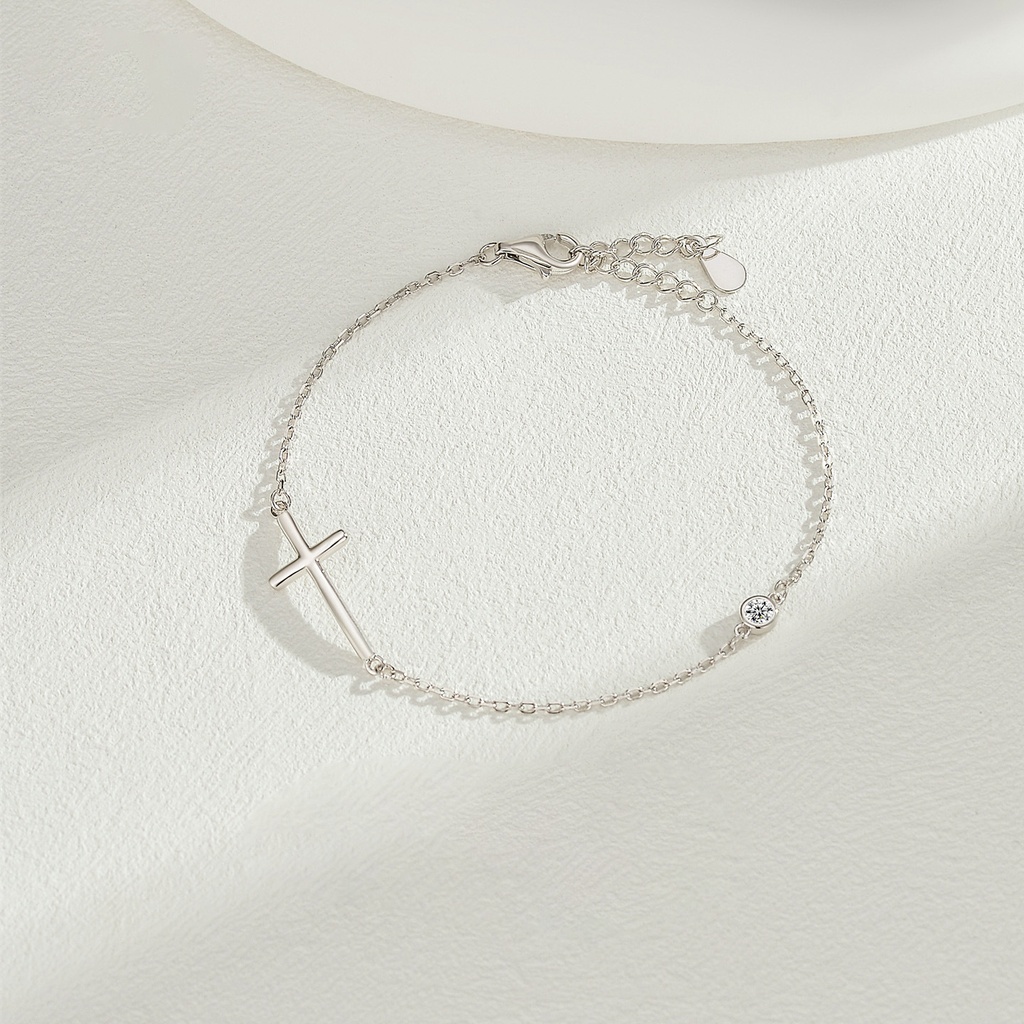Cross Zircon Bracelet – S925 Silver Symbol of Faith & Protection