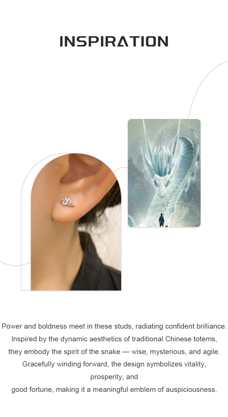 Serpent Spirit Studs – S925 Silver & 6A Zircon, Wisdom & Fortune