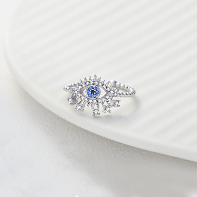 Evil Eye Zircon Ring – S925 Silver, Love & Protection