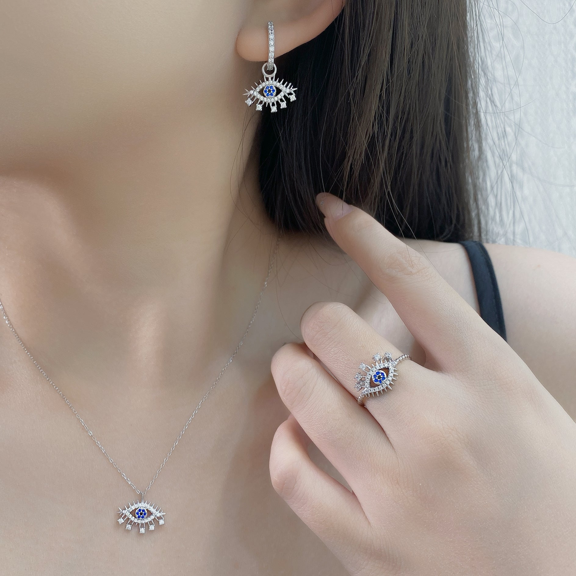 Evil Eye Zircon Ring – S925 Silver, Love & Protection