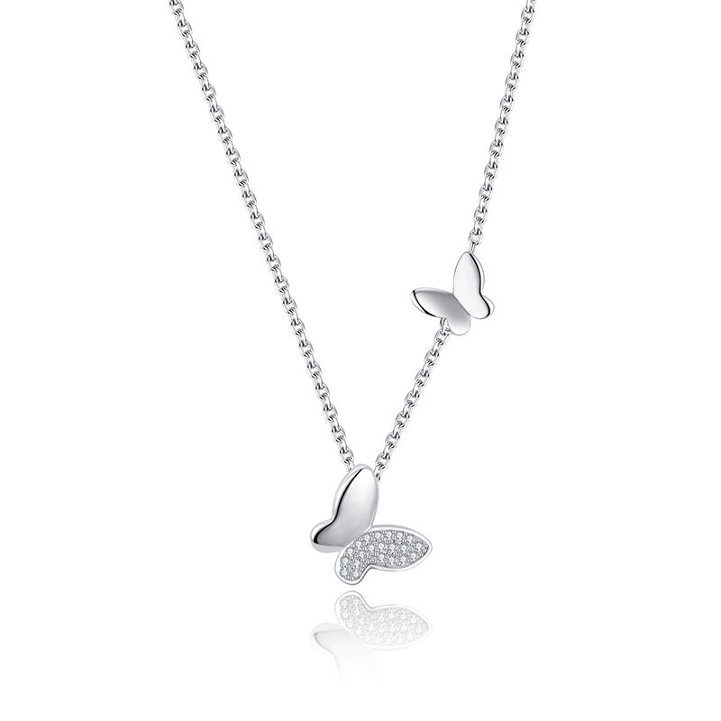 Dancing Double Butterfly Necklace – Sterling Silver & 6A Zircon
