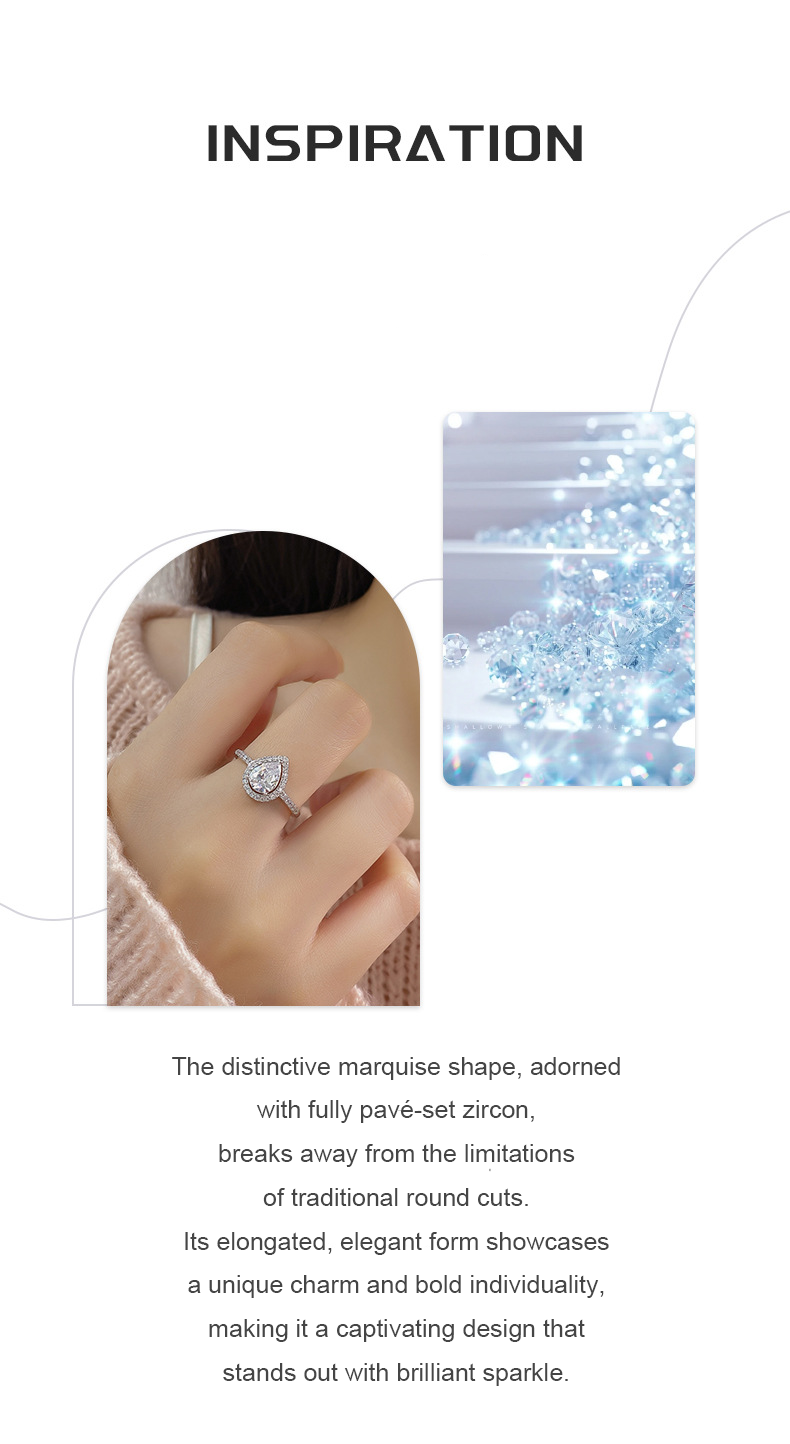 Marquise Sparkle Zircon Ring – S925 Silver, Unique & Bold Design