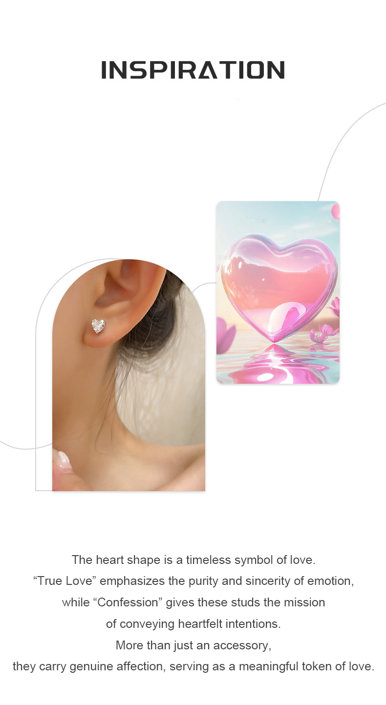 True Love Heart Studs – S925 Silver & 6A Zircon, Confession & Affection