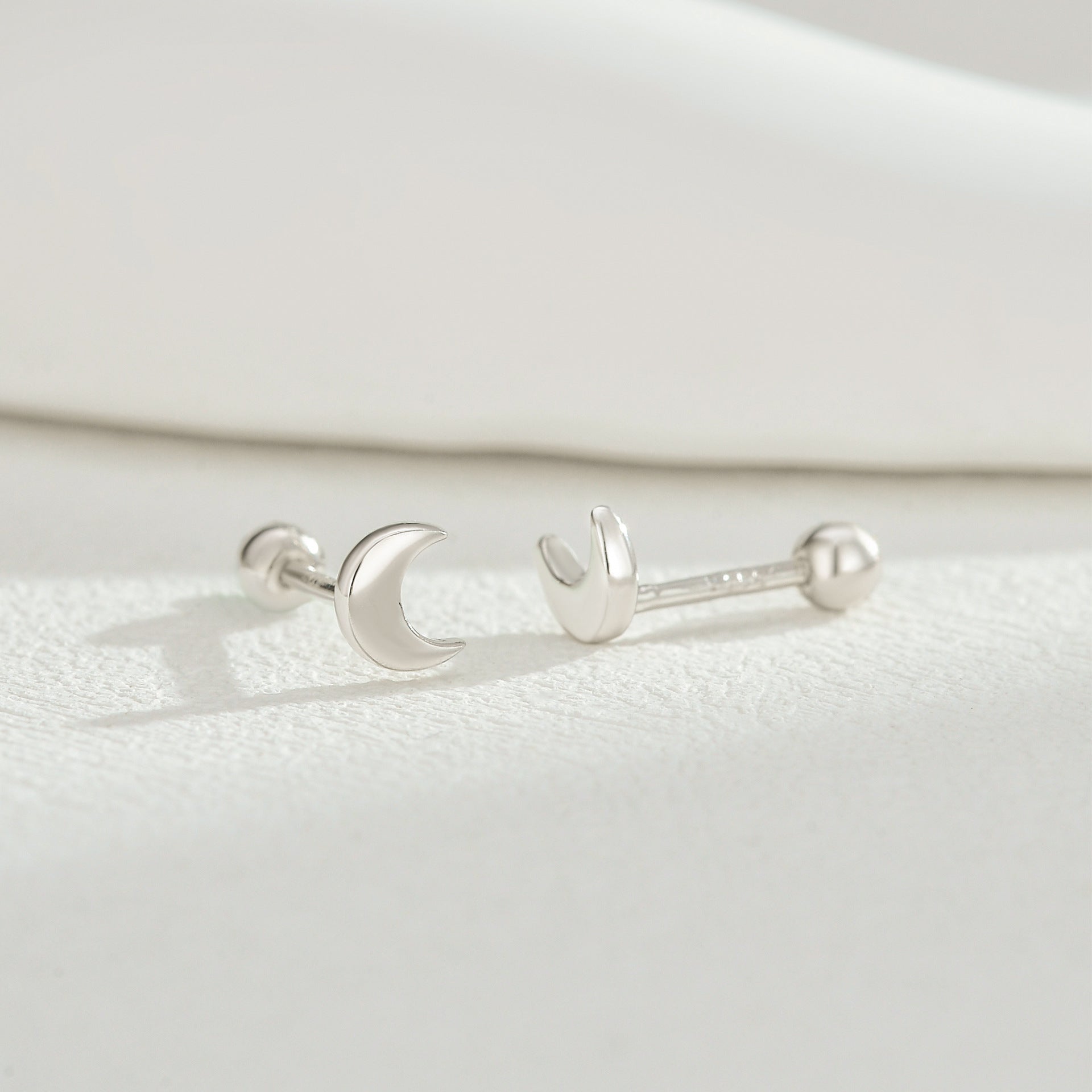 Crescent Moon Silver Studs – S925 Silver, Gentle & Serene