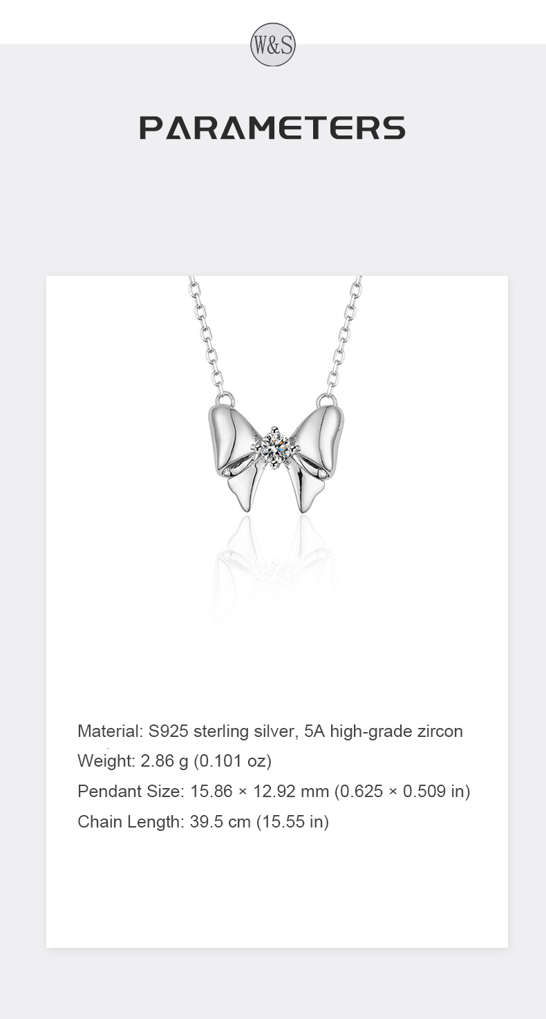 Sparkling Bow Necklace – Sterling Silver & 5A Zircon