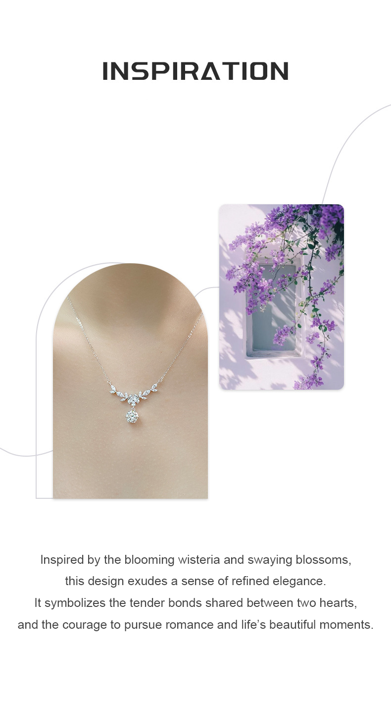 Blooming Wisteria Necklace – Sterling Silver, Moissanite & 6A Zircon