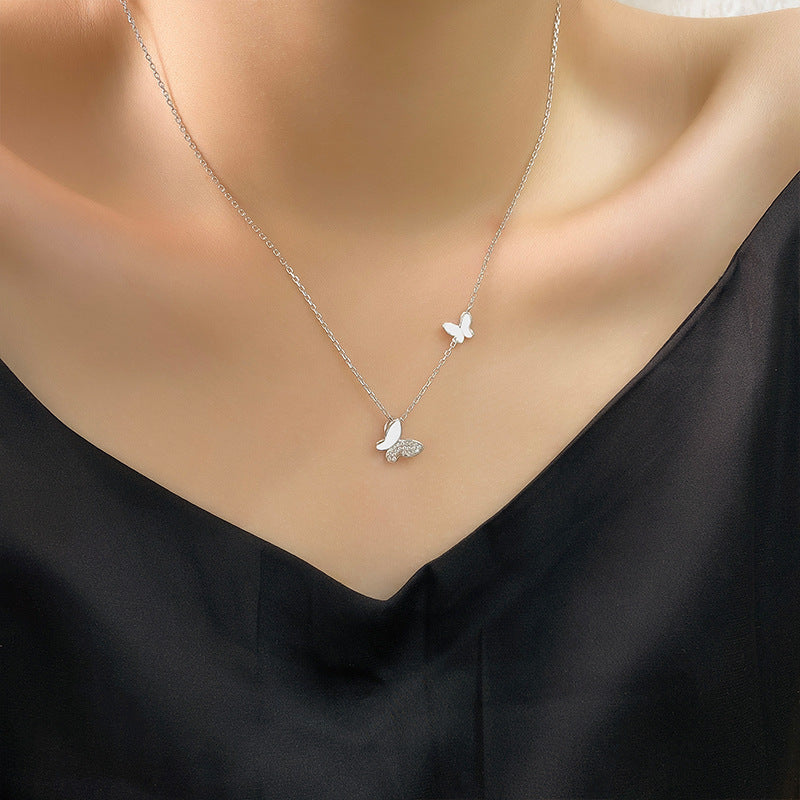 Dancing Double Butterfly Necklace – Sterling Silver & 6A Zircon