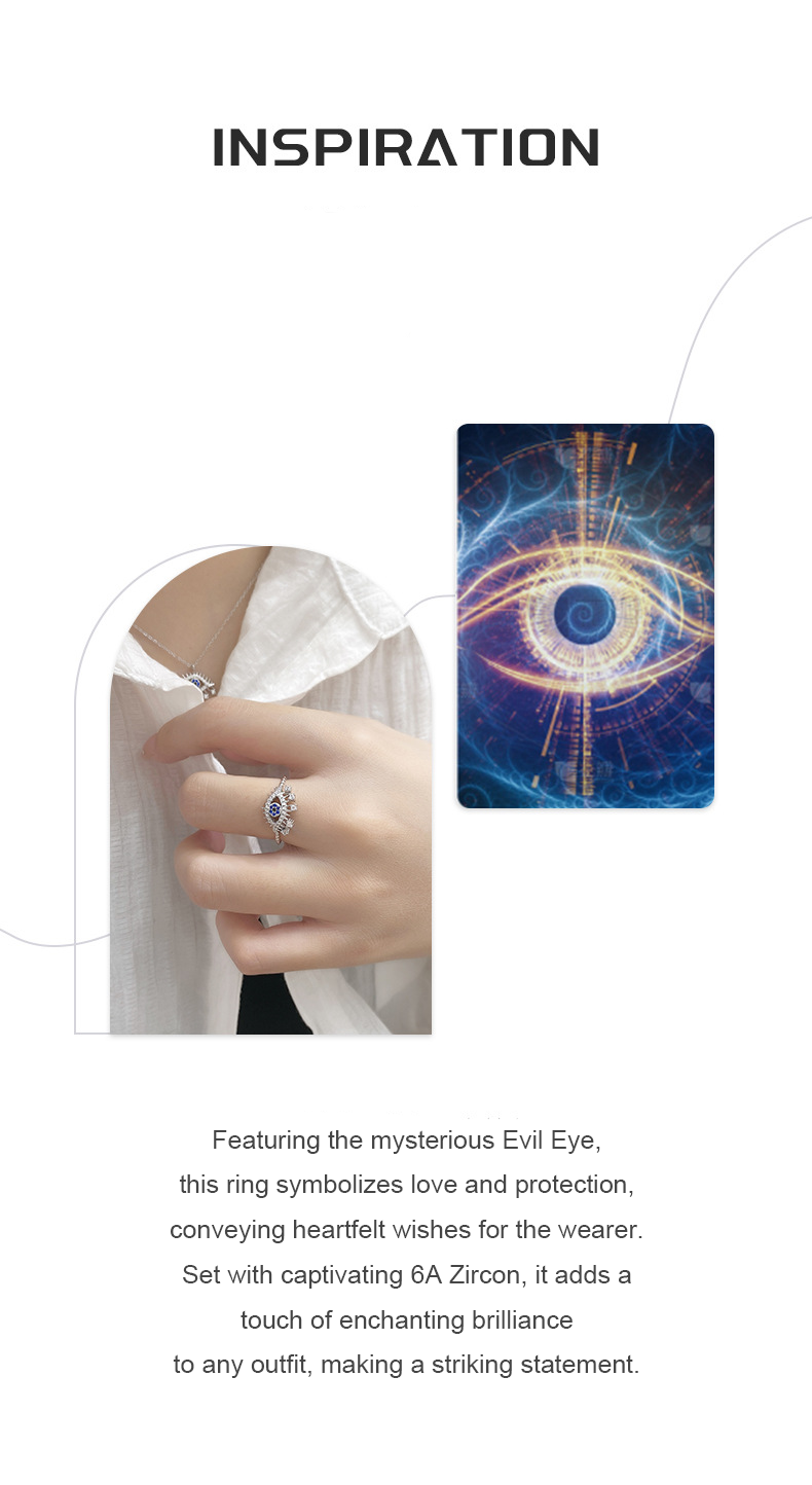Evil Eye Zircon Ring – S925 Silver, Love & Protection