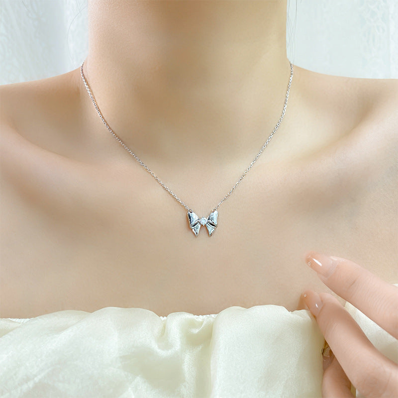 Sparkling Bow Necklace – Sterling Silver & 5A Zircon