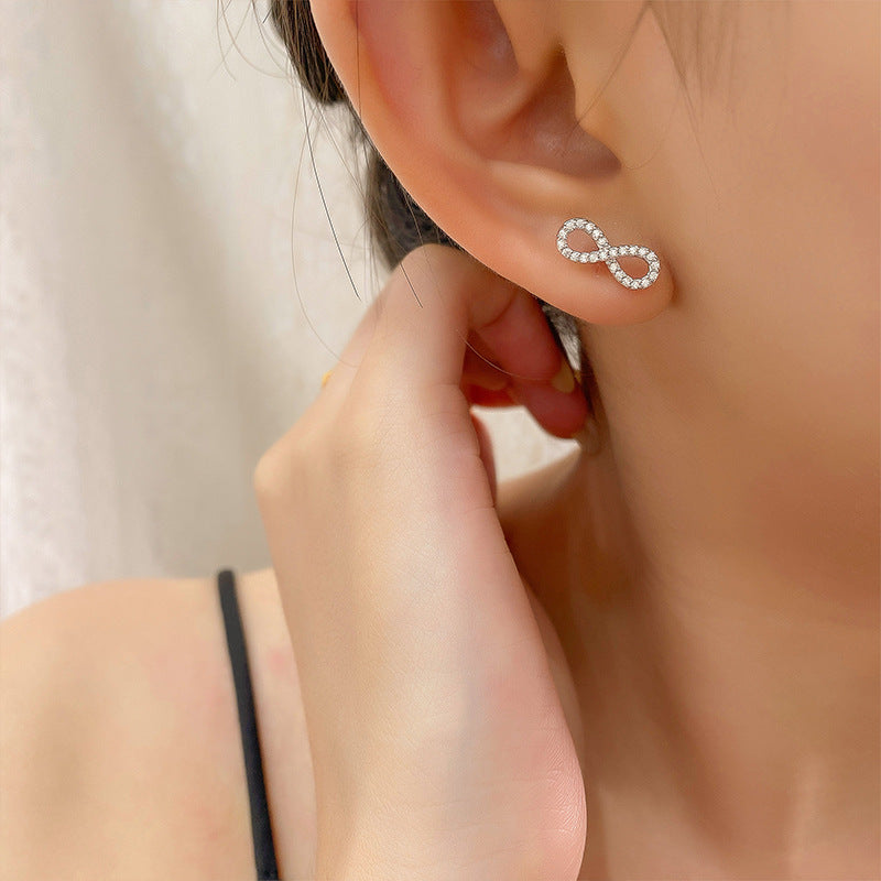 Infinite Möbius Heart Studs – S925 Silver & Zircon, Eternal Love & Devotion