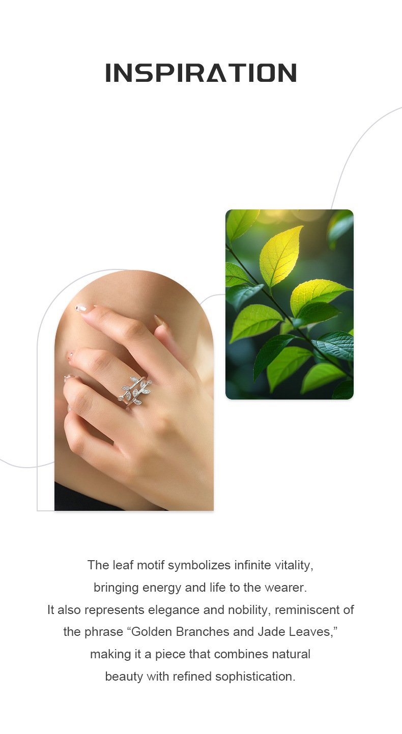 Leaf Motif Zircon Ring – S925 Silver, Vitality & Elegance