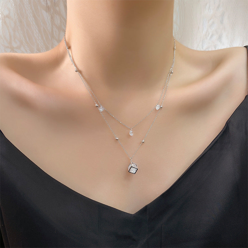 Interlocking Cube Necklace – Sterling Silver & 6A Zircon