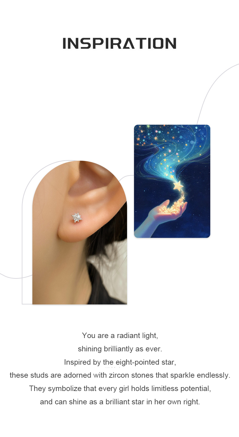 Radiant Star Zircon Studs – S925 Silver, Brilliance & Infinite Potential