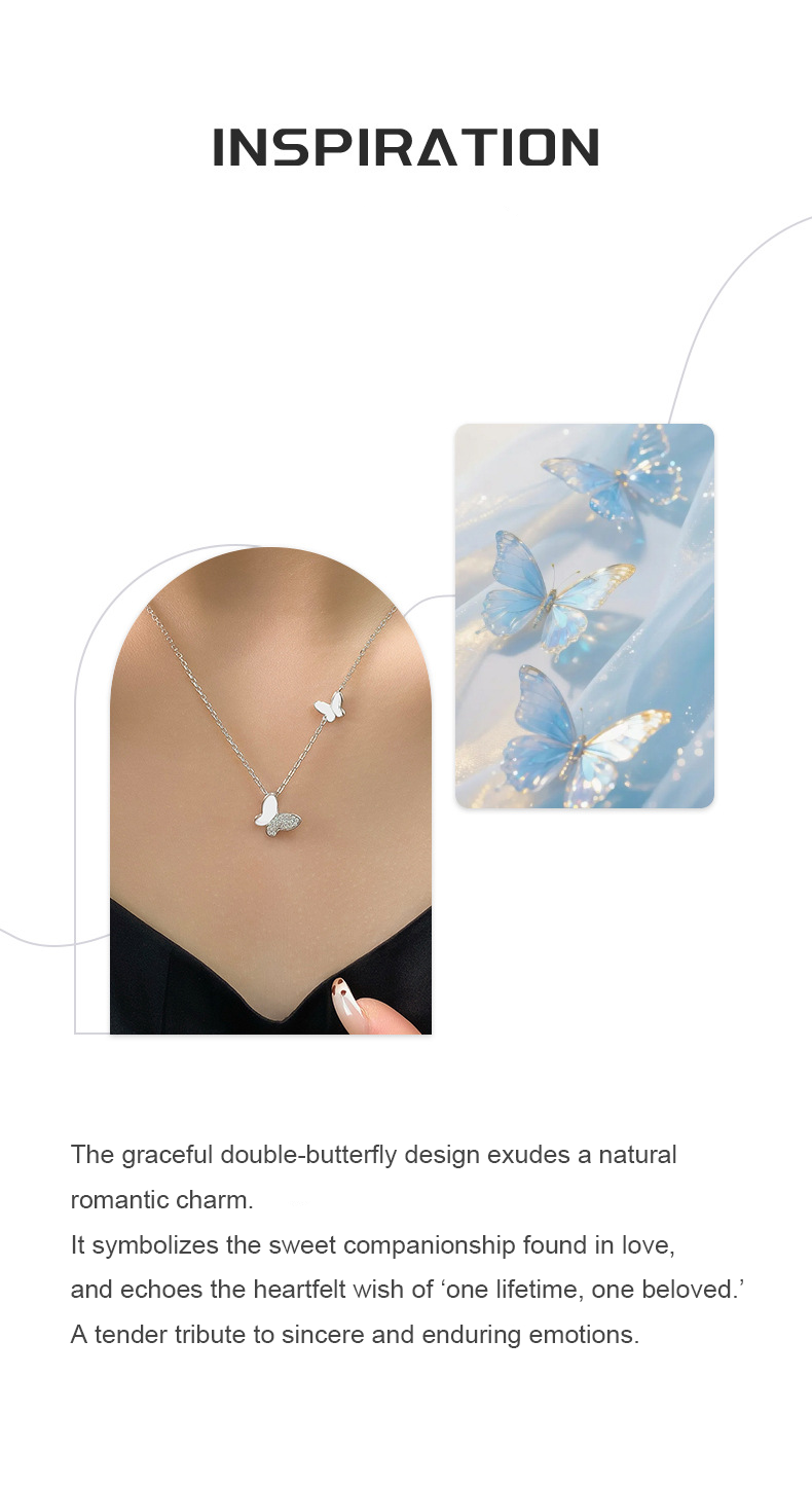 Dancing Double Butterfly Necklace – Sterling Silver & 6A Zircon