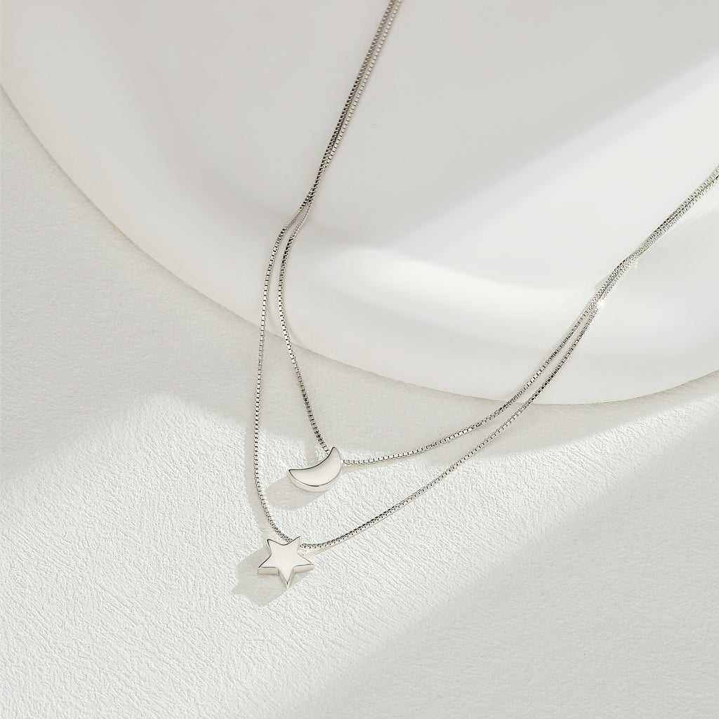Celestial Duo Necklace – Moon & Star Layered