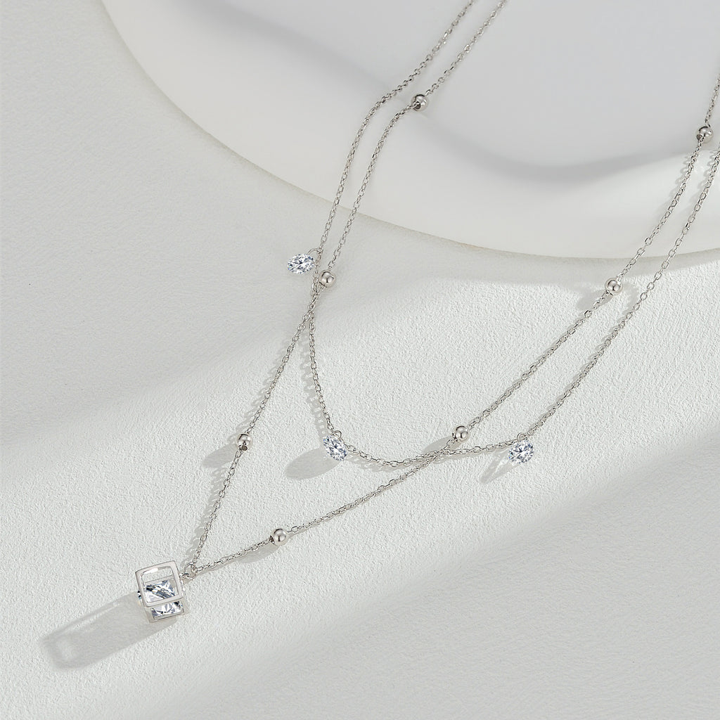 Interlocking Cube Necklace – Sterling Silver & 6A Zircon