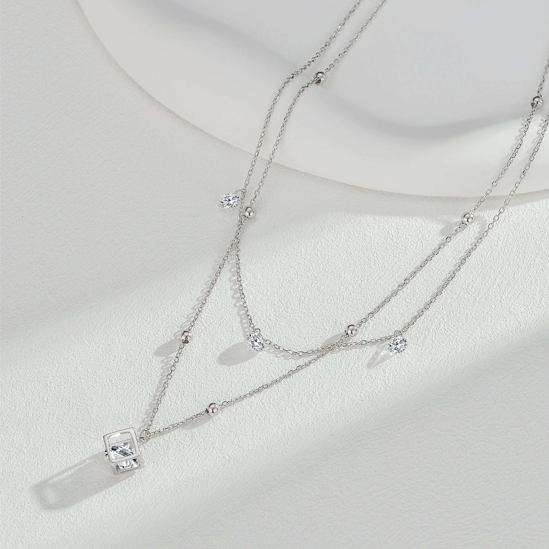 Interlocking Cube Necklace – Sterling Silver & 6A Zircon
