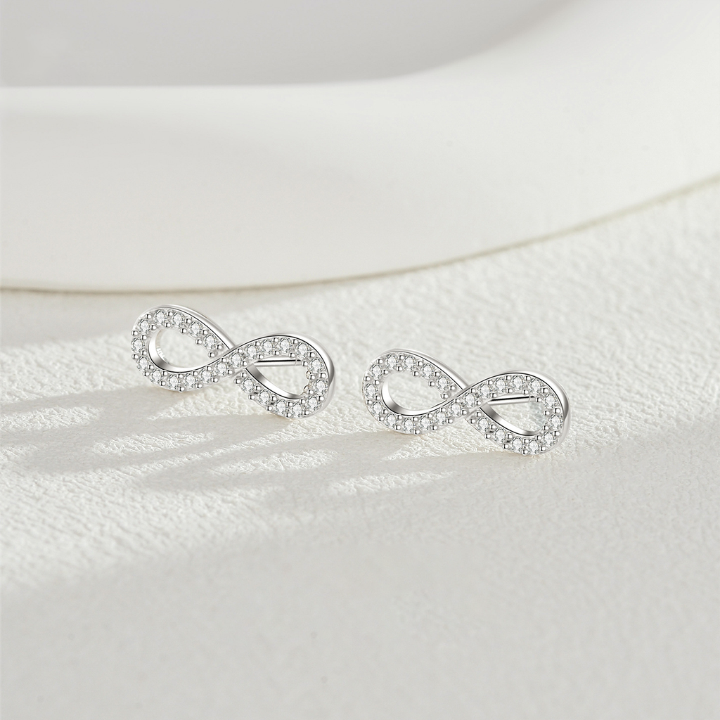 Infinite Möbius Heart Studs – S925 Silver & Zircon, Eternal Love & Devotion