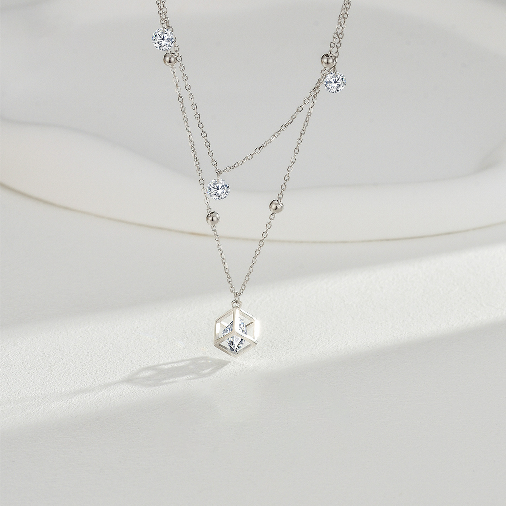 Interlocking Cube Necklace – Sterling Silver & 6A Zircon