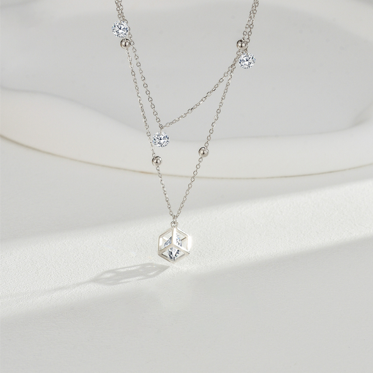 Interlocking Cube Necklace – Sterling Silver & 6A Zircon