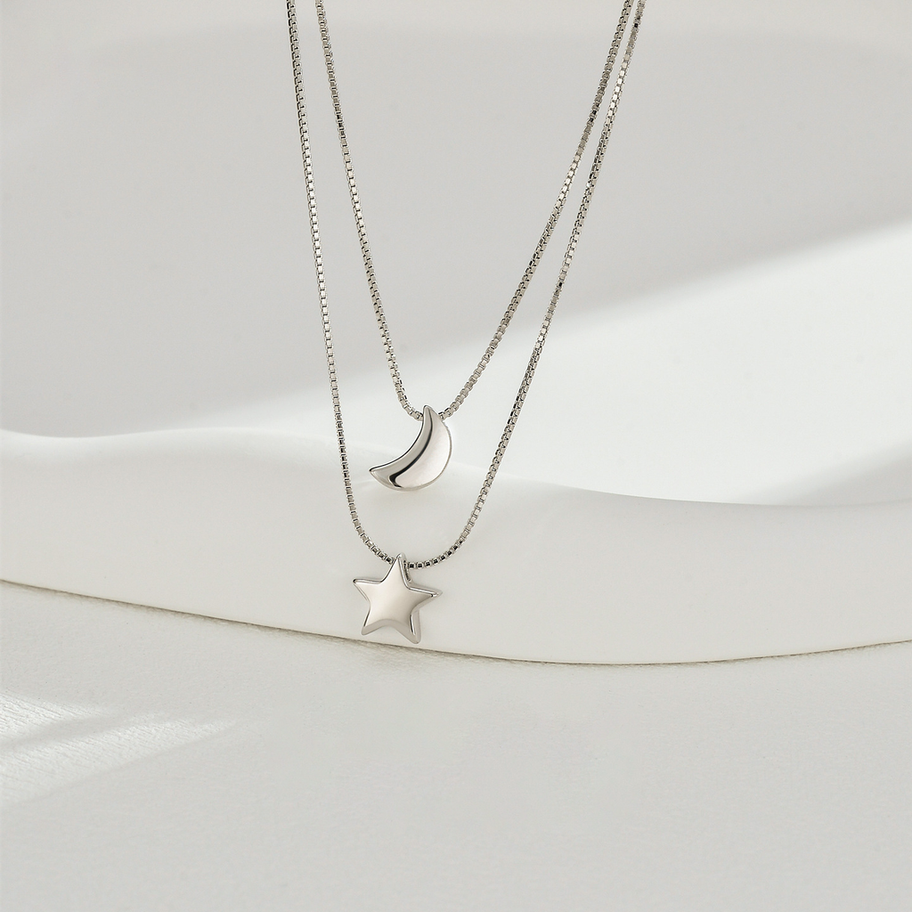 Celestial Duo Necklace – Moon & Star Layered
