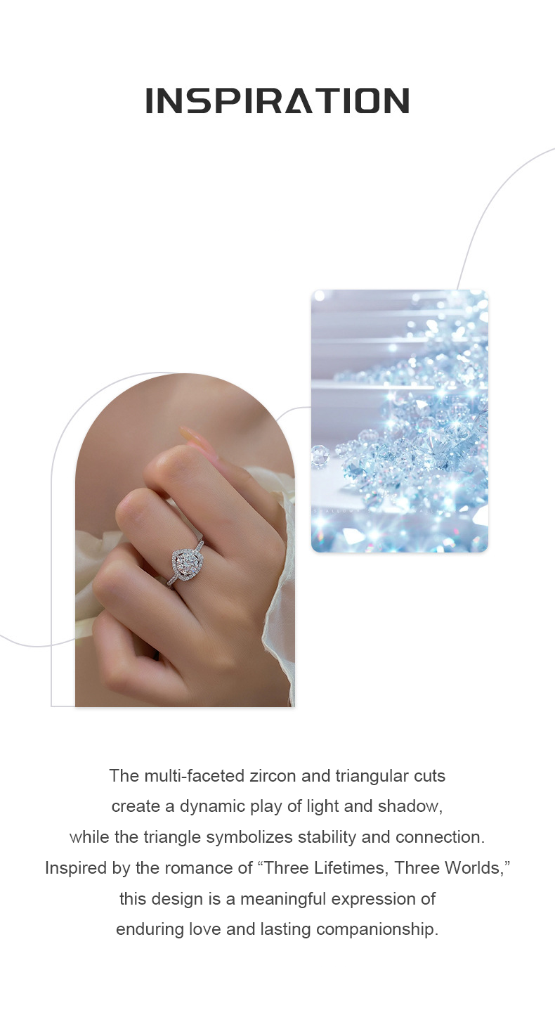 Triangular Facet Zircon Ring – S925 Silver, Eternal Love & Companionship