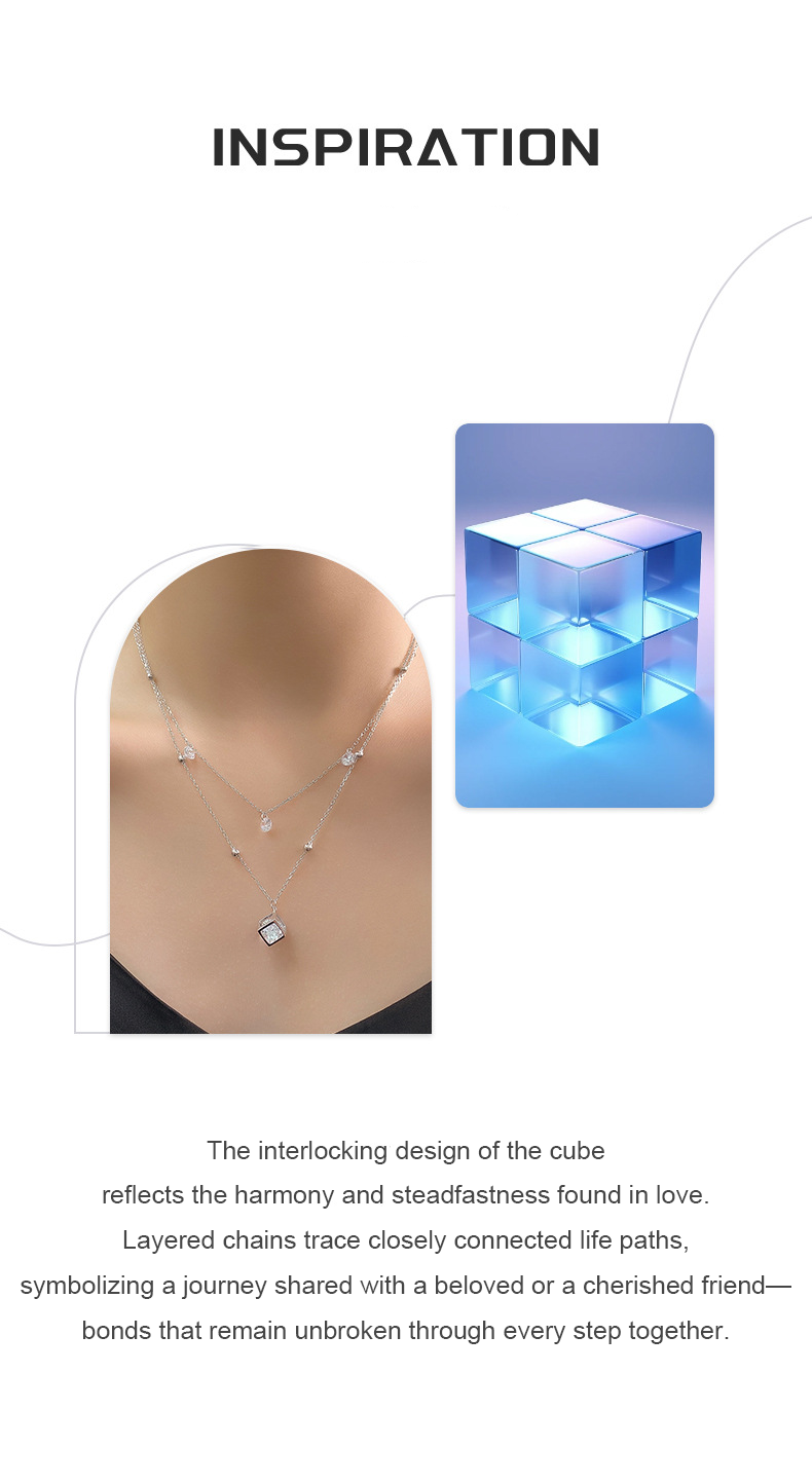 Interlocking Cube Necklace – Sterling Silver & 6A Zircon
