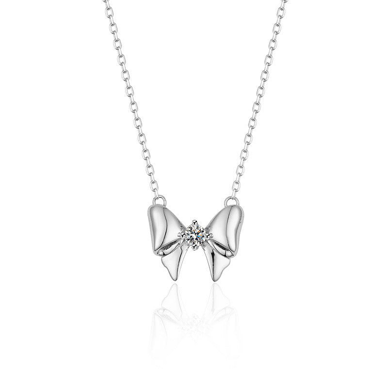 Sparkling Bow Necklace – Sterling Silver & 5A Zircon