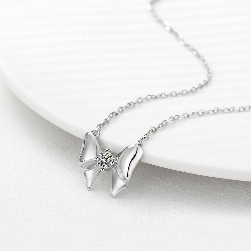 Sparkling Bow Necklace – Sterling Silver & 5A Zircon