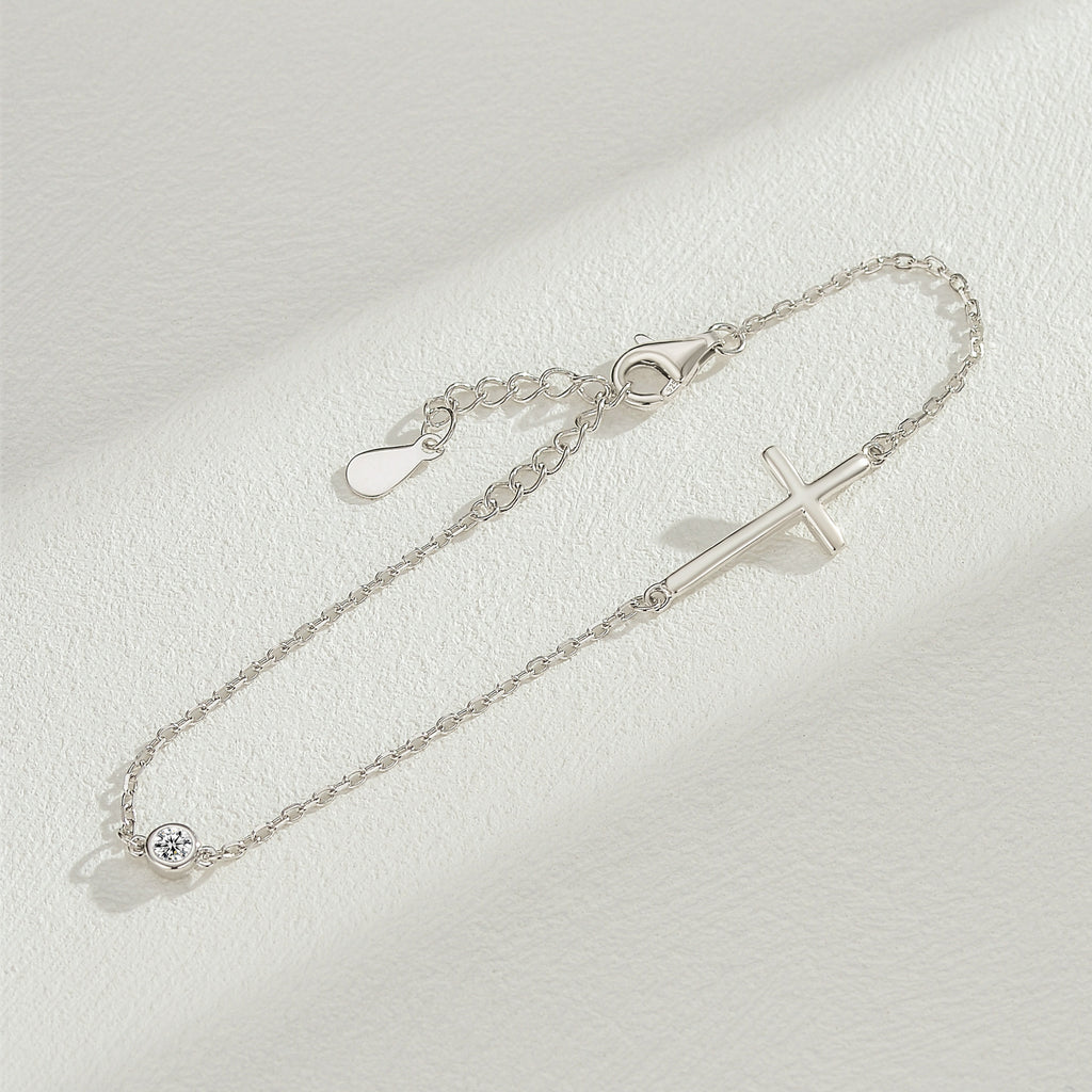 Cross Zircon Bracelet – S925 Silver Symbol of Faith & Protection
