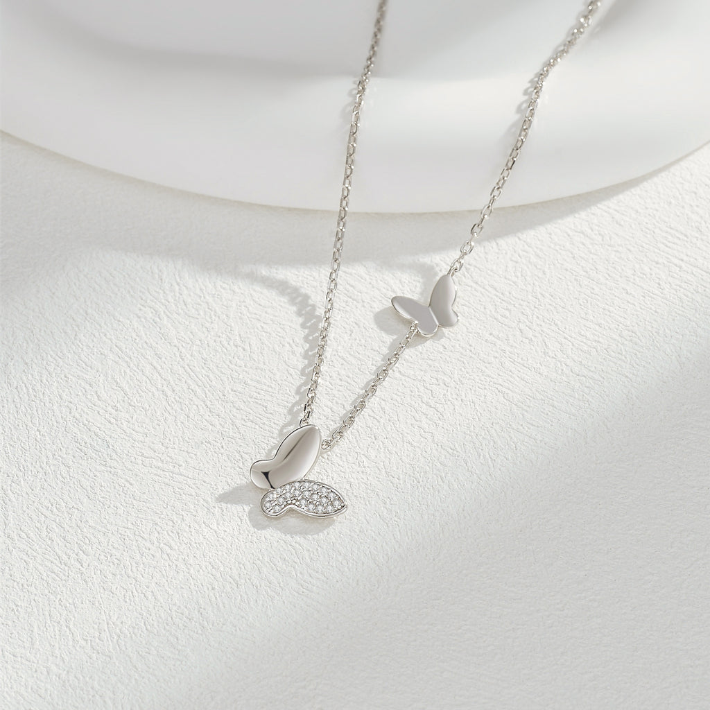 Dancing Double Butterfly Necklace – Sterling Silver & 6A Zircon