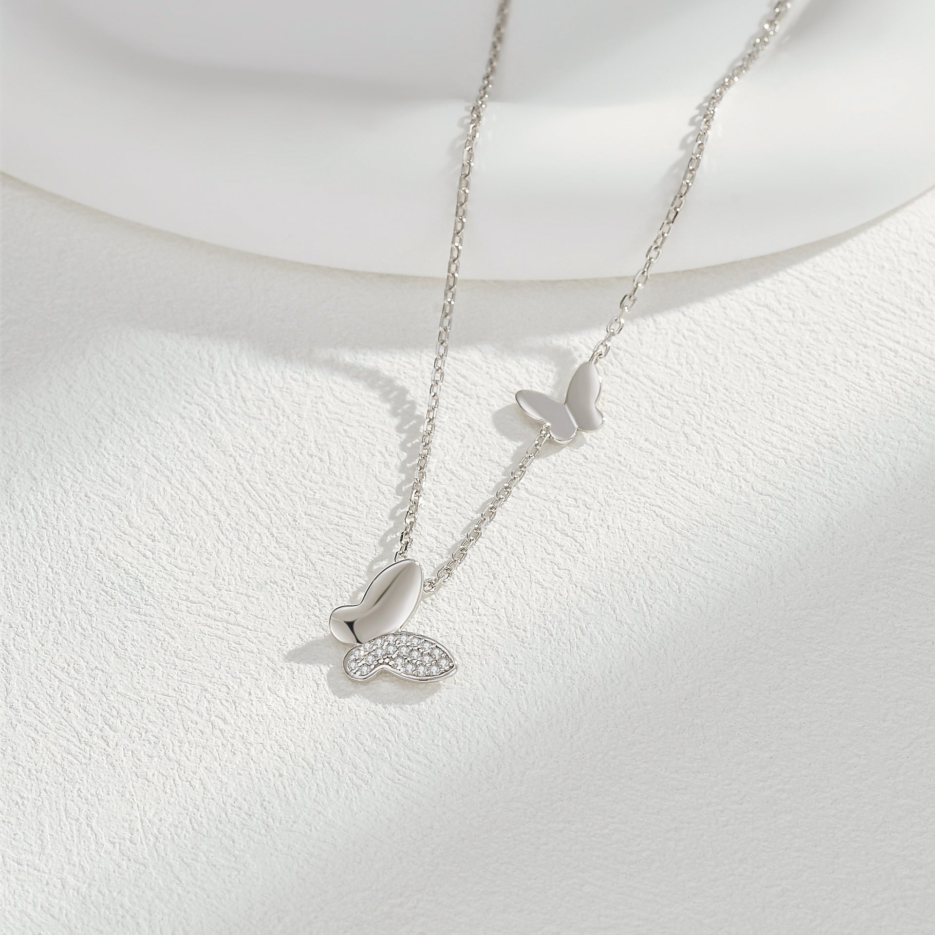 Dancing Double Butterfly Necklace – Sterling Silver & 6A Zircon