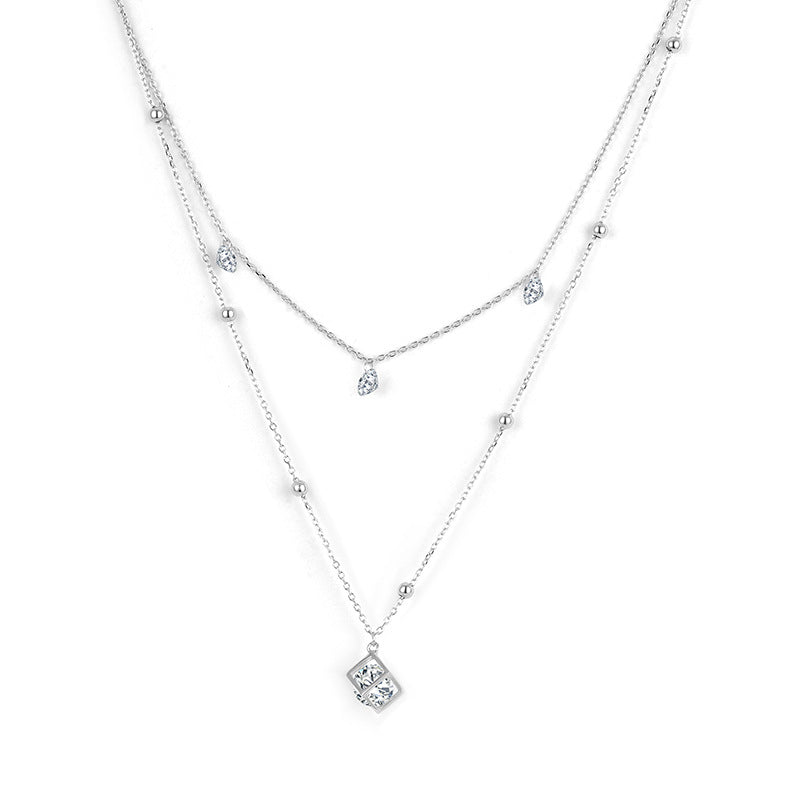 Interlocking Cube Necklace – Sterling Silver & 6A Zircon