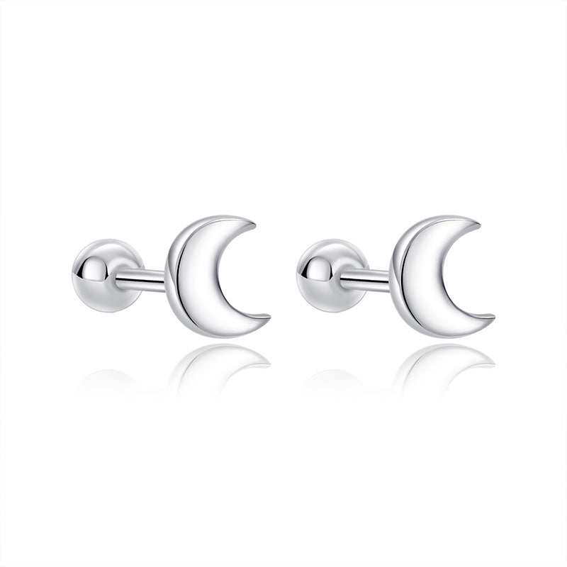 Crescent Moon Silver Studs – S925 Silver, Gentle & Serene